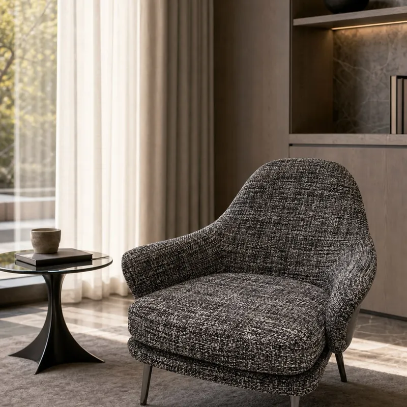 Microfibre Leather and Linen Lounge Chair