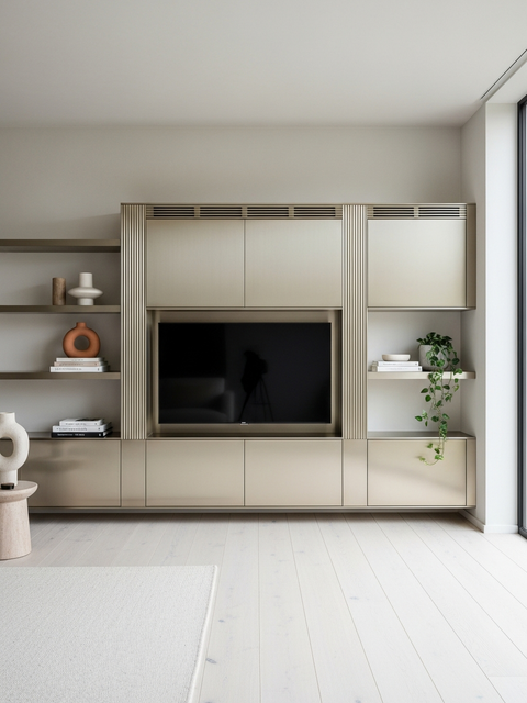 Fadior Essence Media Wall — 304 stainless steel living room system, front view