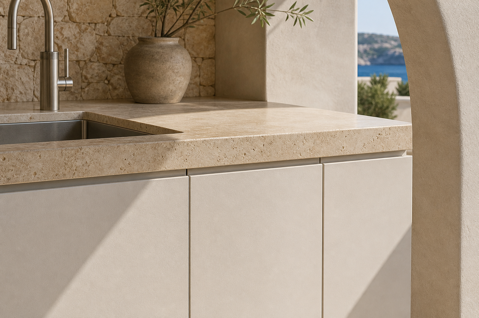 Fadior Meridian Kitchen Suite with Diamond Clean Sink Gallery — close-up of stainless steel finish and hardware detail