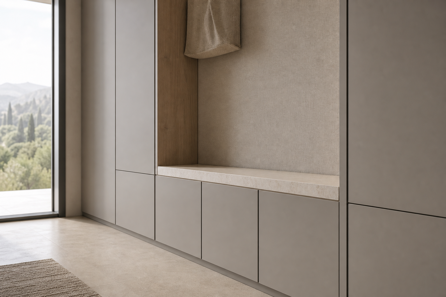 Fadior Loggia Precision Arrival Service Wall — close-up of stainless steel finish and hardware detail