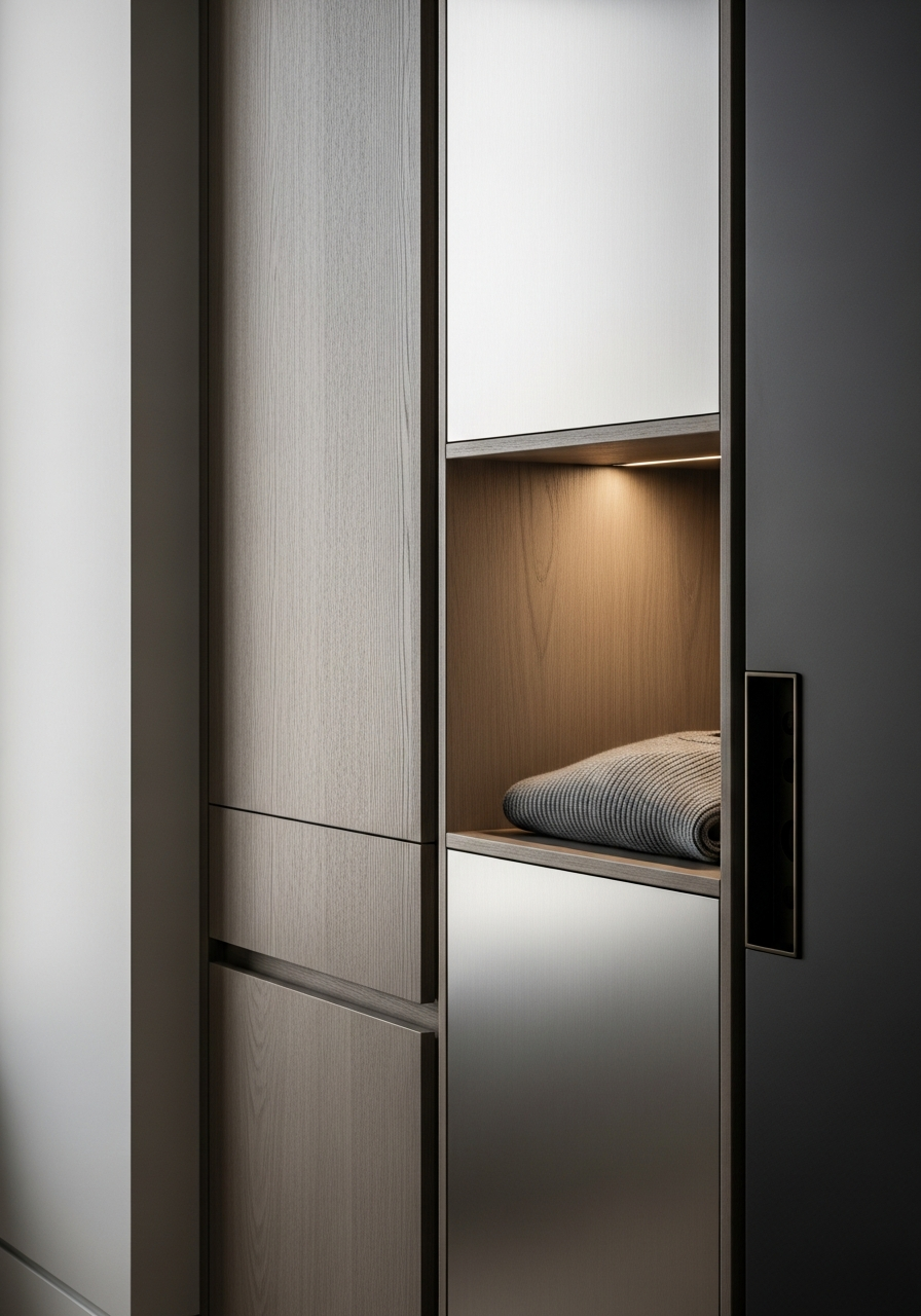 Fadior Brera Clerestory Wardrobe — close-up of stainless steel finish and hardware detail