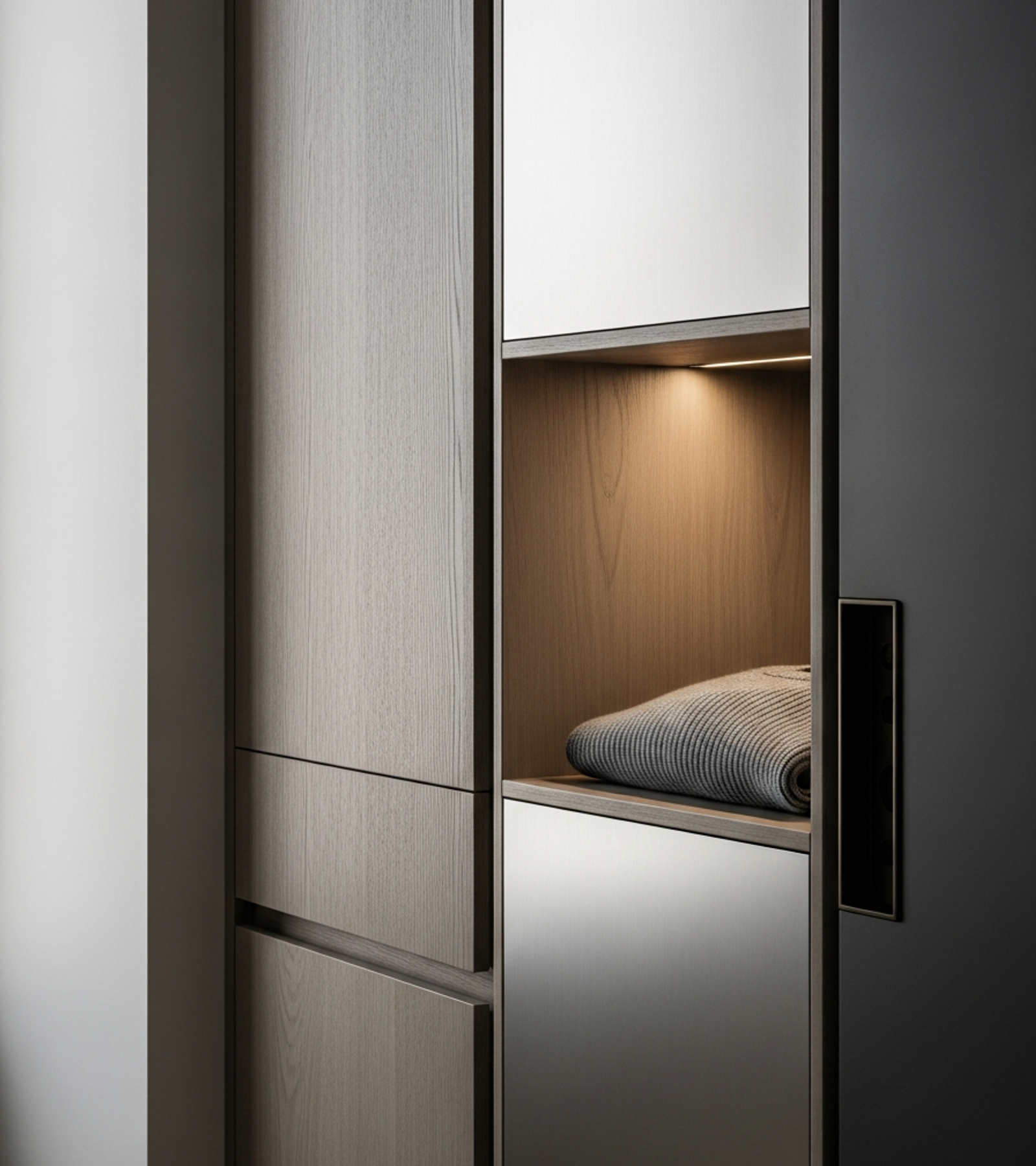 Fadior Brera Clerestory Wardrobe — close-up of stainless steel finish and hardware detail