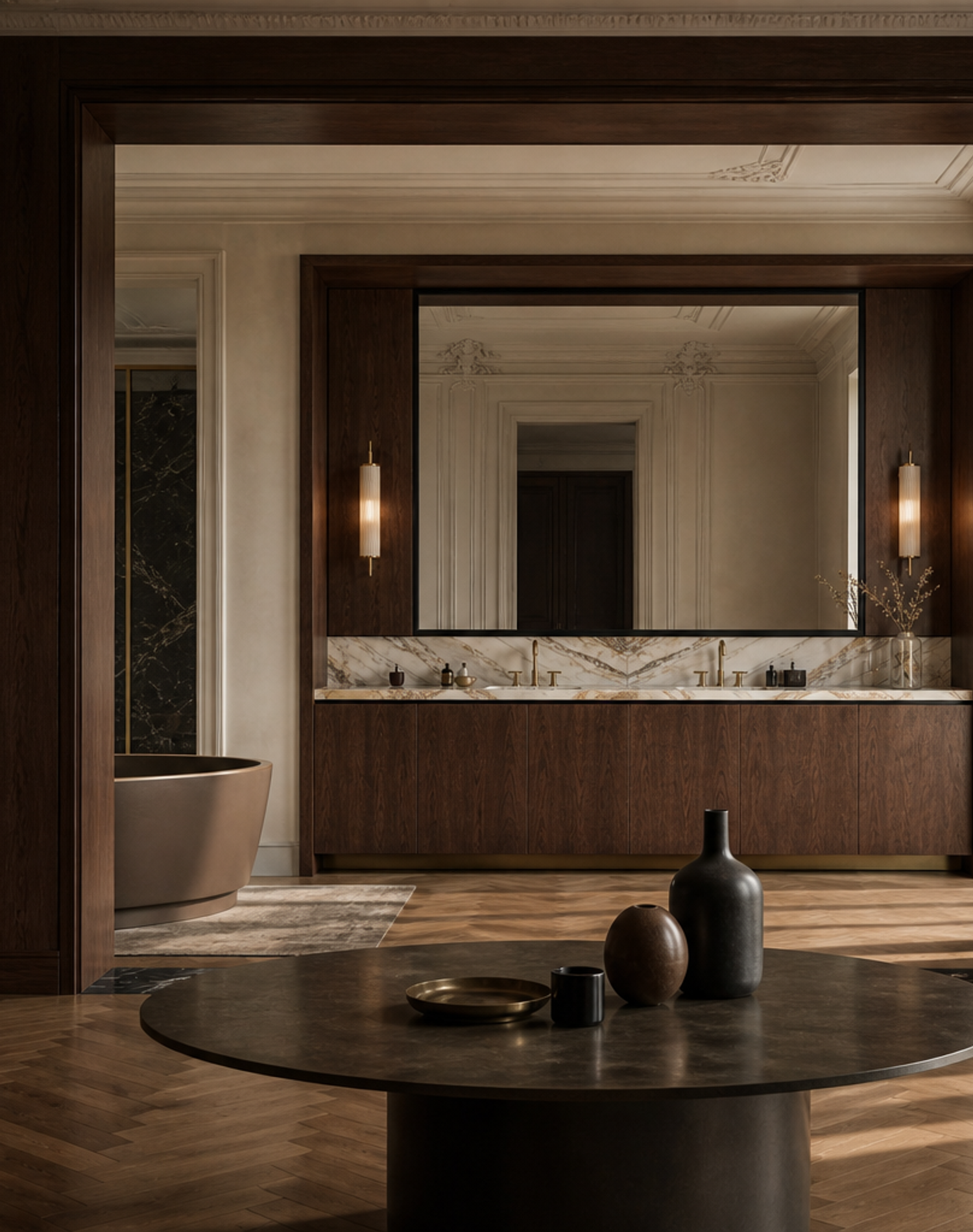 Fadior Verve Bath and Vanity Suite with Candlelit Tolerance Wash Wall — interior room context showing cabinet integration