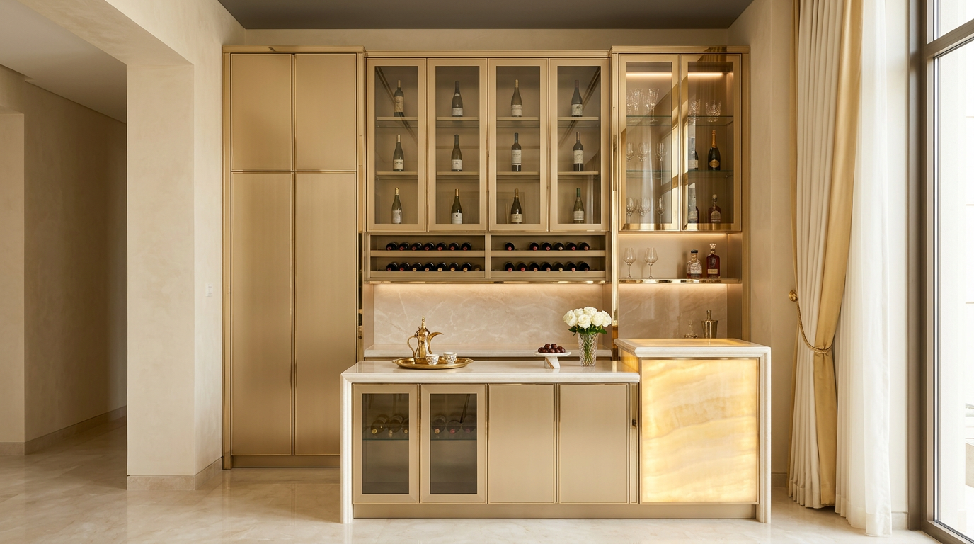 Fadior Gloria Wine Cabinet Suite — lifestyle setting with natural light and residential styling