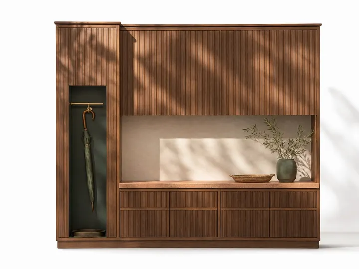Fadior Loggia Entryway Suite with Umbrella Shadow Niche — 304 stainless steel entryway system, front view