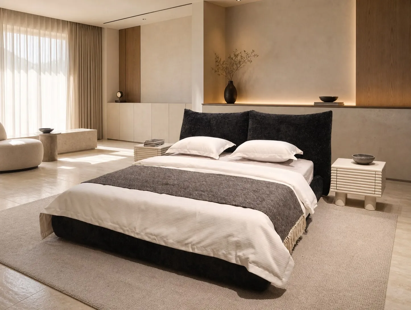 Petal-Panel Fabric Upholstered Bed