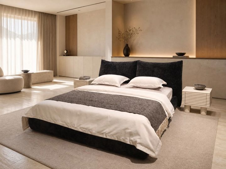 Upholstered Bed styled in a FADIOR HOME interior setting