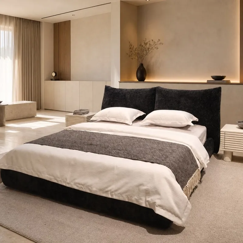 Petal-Panel Fabric Upholstered Bed