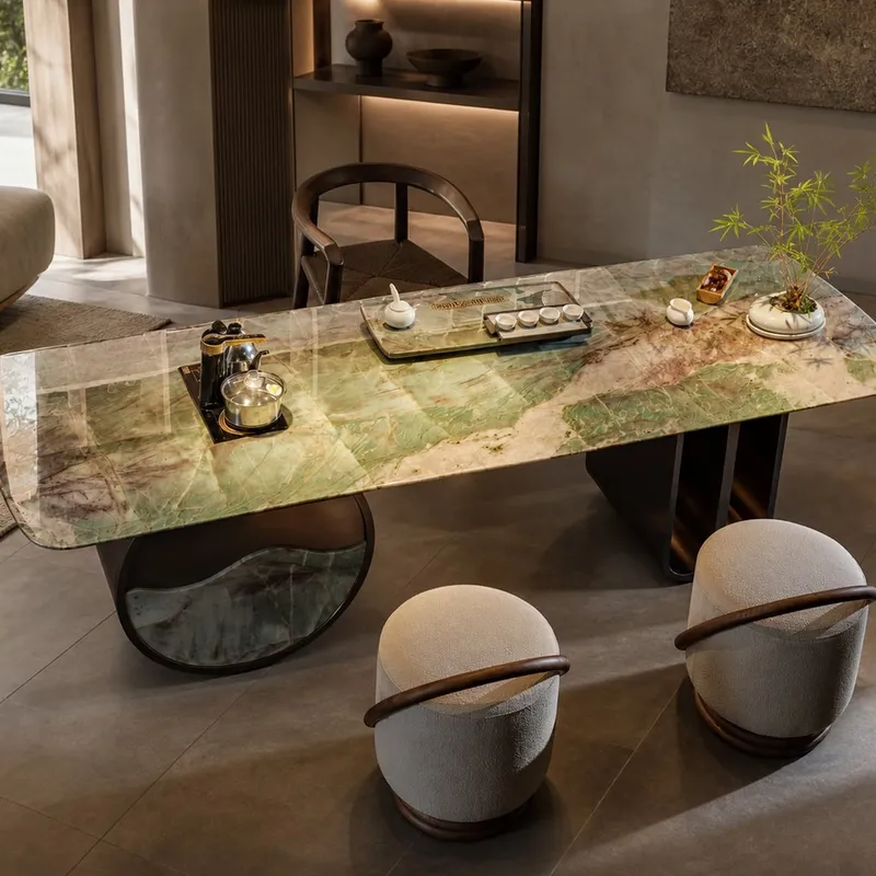 Drum-and-Fin Marble Tea Table 2000×900×740 mm