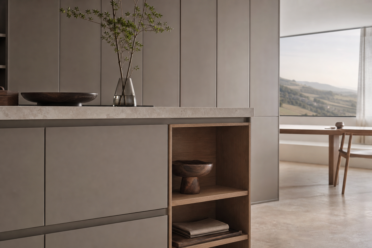 Fadior Forge Kitchen Suite with Milan Forecast Kitchen Wall — close-up of stainless steel finish and hardware detail