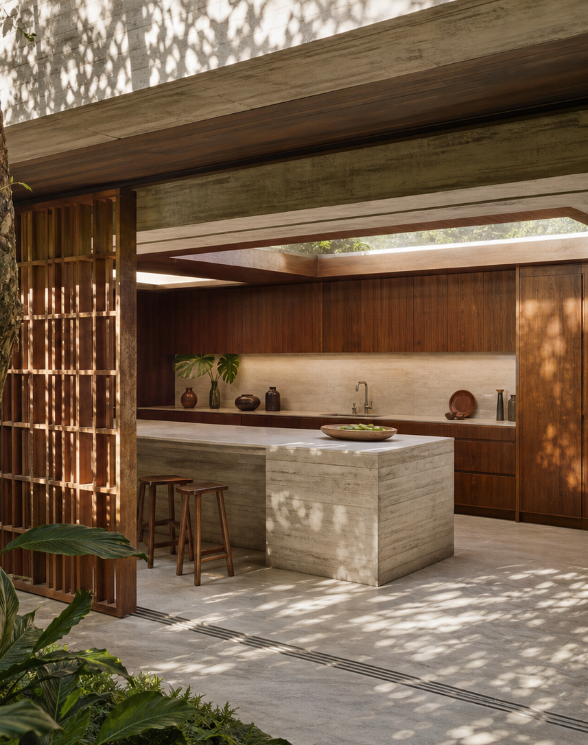 Fadior Solace Kitchen Suite with Skylit Baking Counter Run — interior room context showing cabinet integration