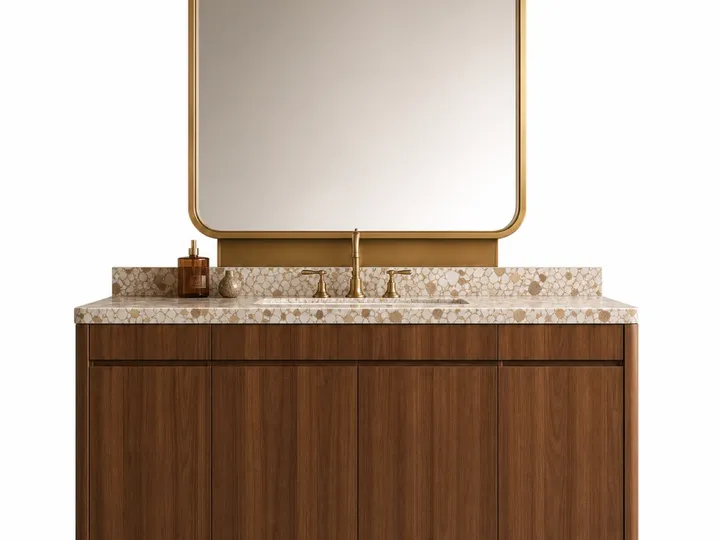 Fadior Verve Bath and Vanity Suite with Bronze Mirror Plinth — 304 stainless steel bath and vanity system, front view