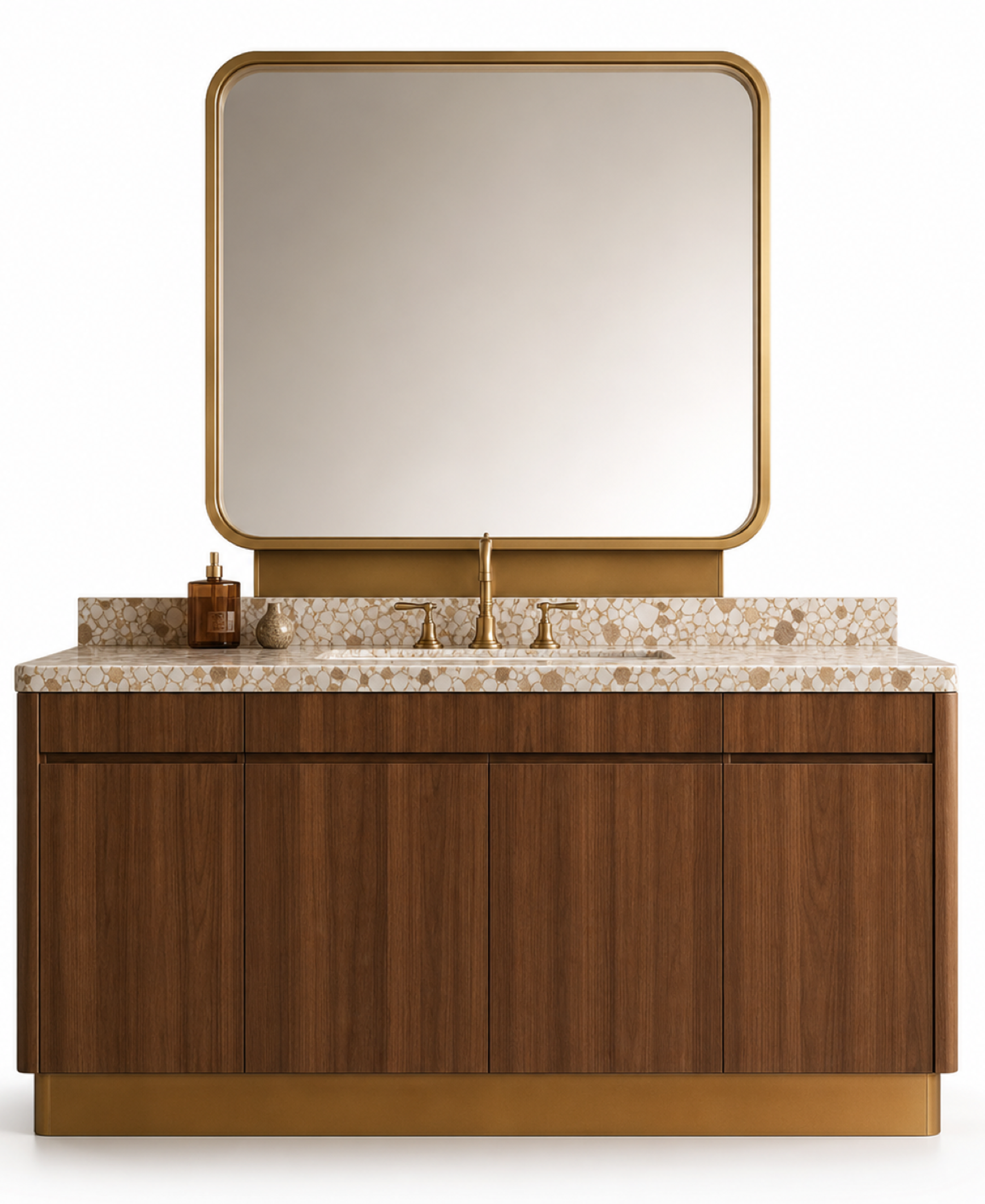 Fadior Verve Bath and Vanity Suite with Bronze Mirror Plinth — 304 stainless steel bath and vanity system, front view