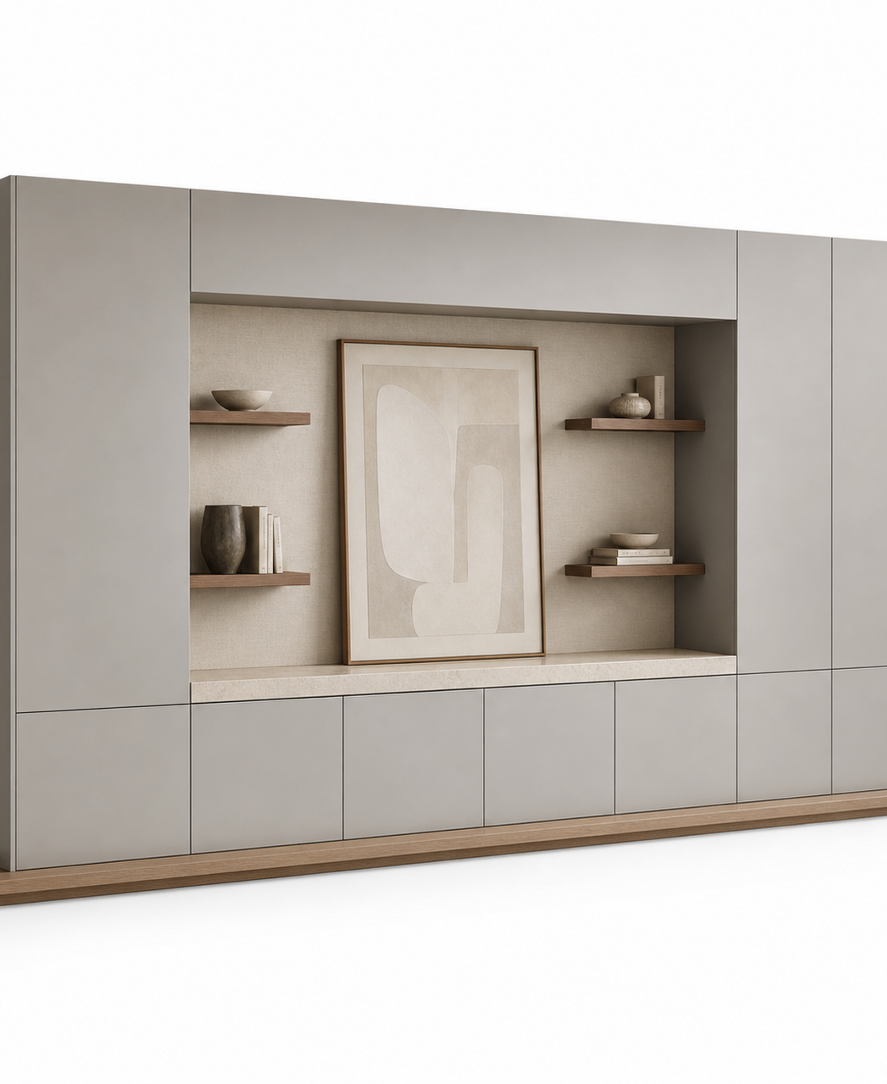 Fadior Silvan Living Room Suite with Layered Art Console Bay — 304 stainless steel living room system, front view