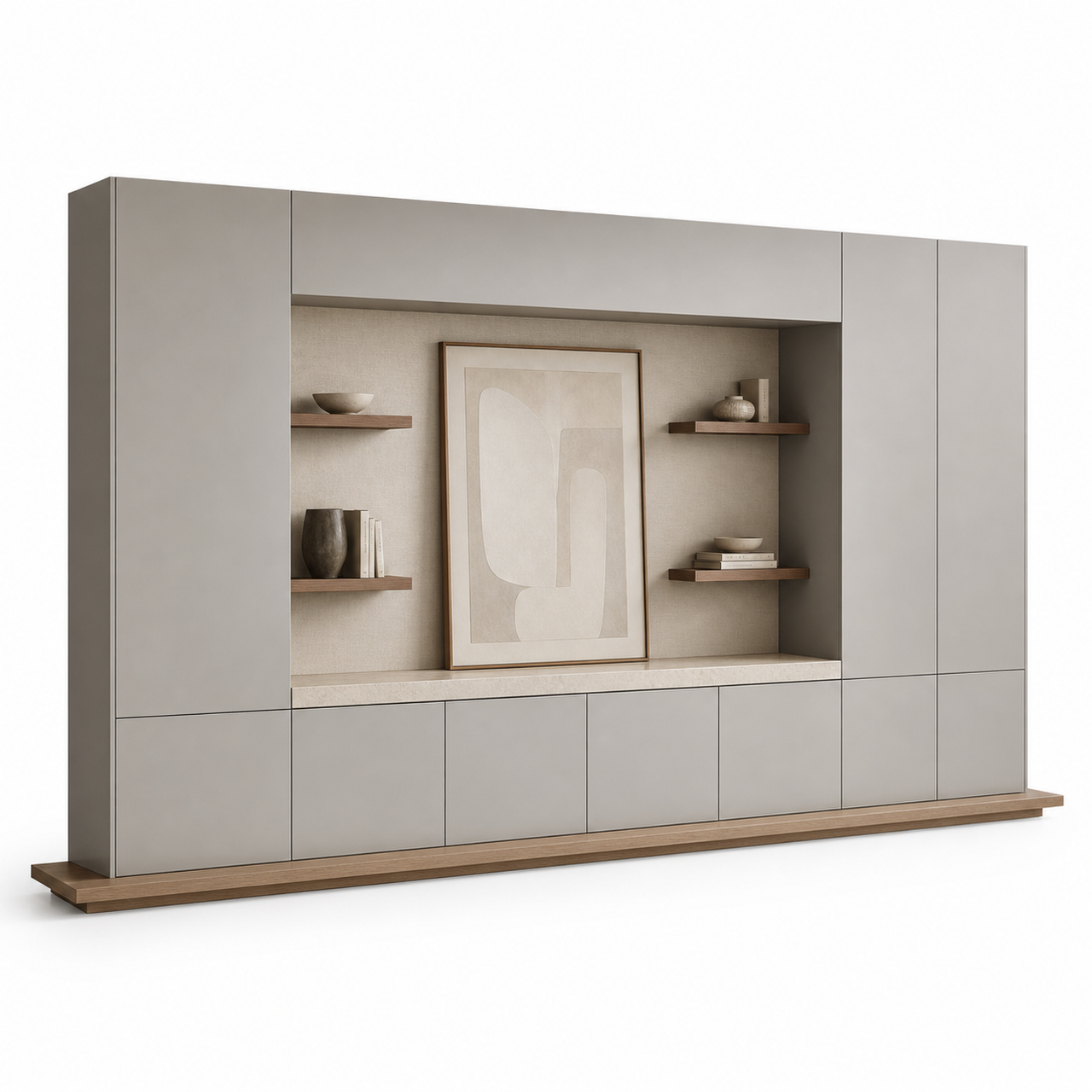 Fadior Silvan Living Room Suite with Layered Art Console Bay — 304 stainless steel living room system, front view