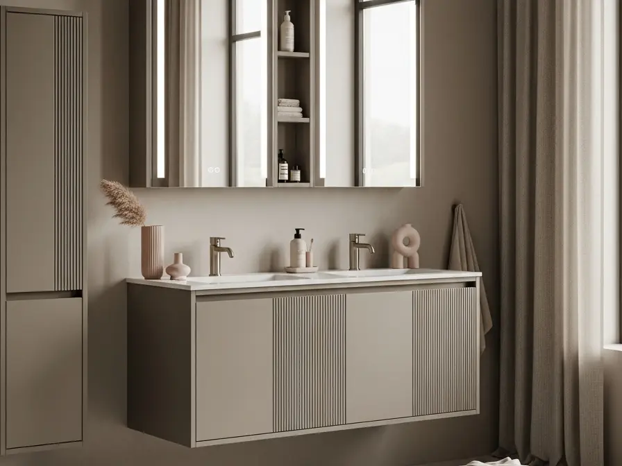 Fadior Acqua Bath and Vanity Suite - waterproof 304 stainless steel bath vanity with mirror storage, moisture-resistant finishes, and grooming storage