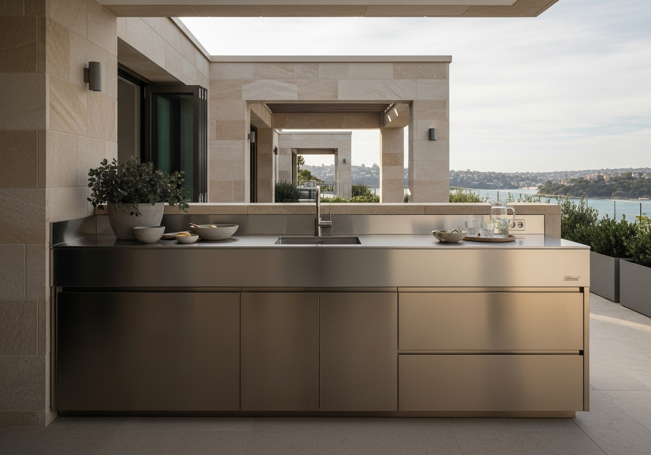 Fadior Sydney Harbour Villa — outdoor kitchen and terrace setting