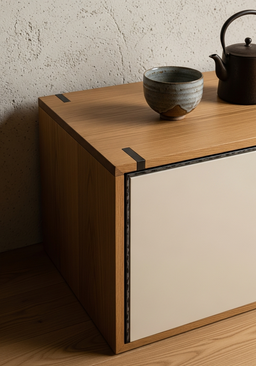 Fadior Essence Media Console — close-up of stainless steel finish and hardware detail