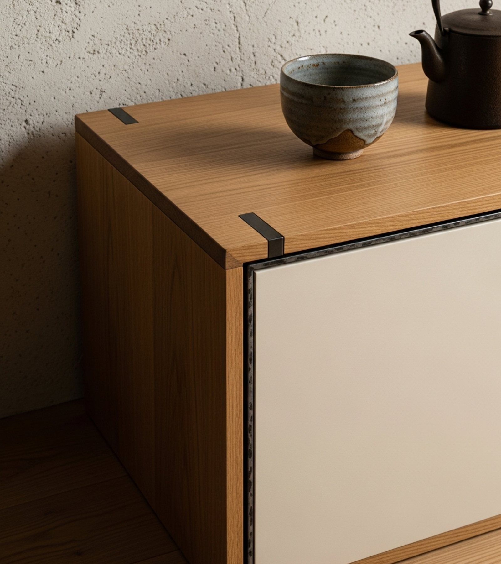 Fadior Essence Media Console — close-up of stainless steel finish and hardware detail