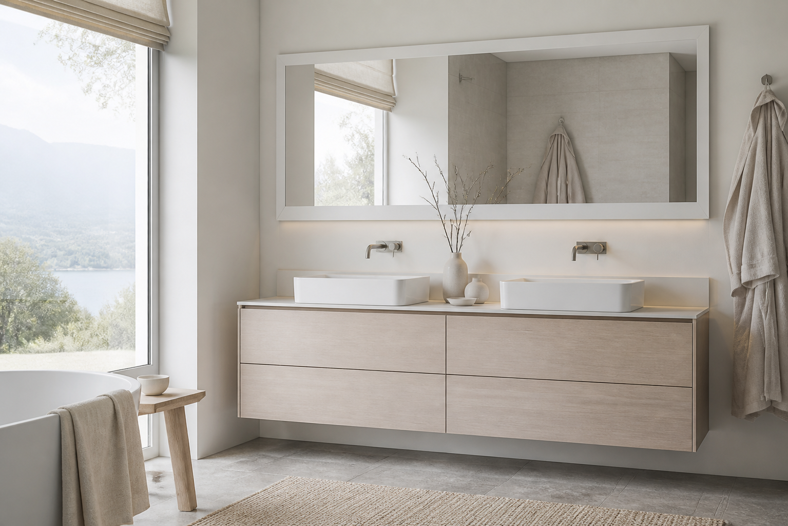 Doble lavabo Brushed Reveal de Nacre estudio de adaptación