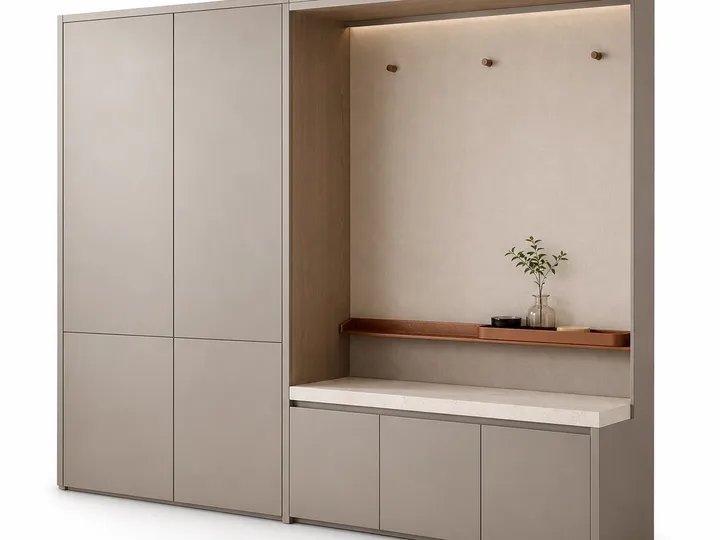 Fadior Savile Entryway Suite with Saddle Tray Bench — 304 stainless steel entryway system, front view