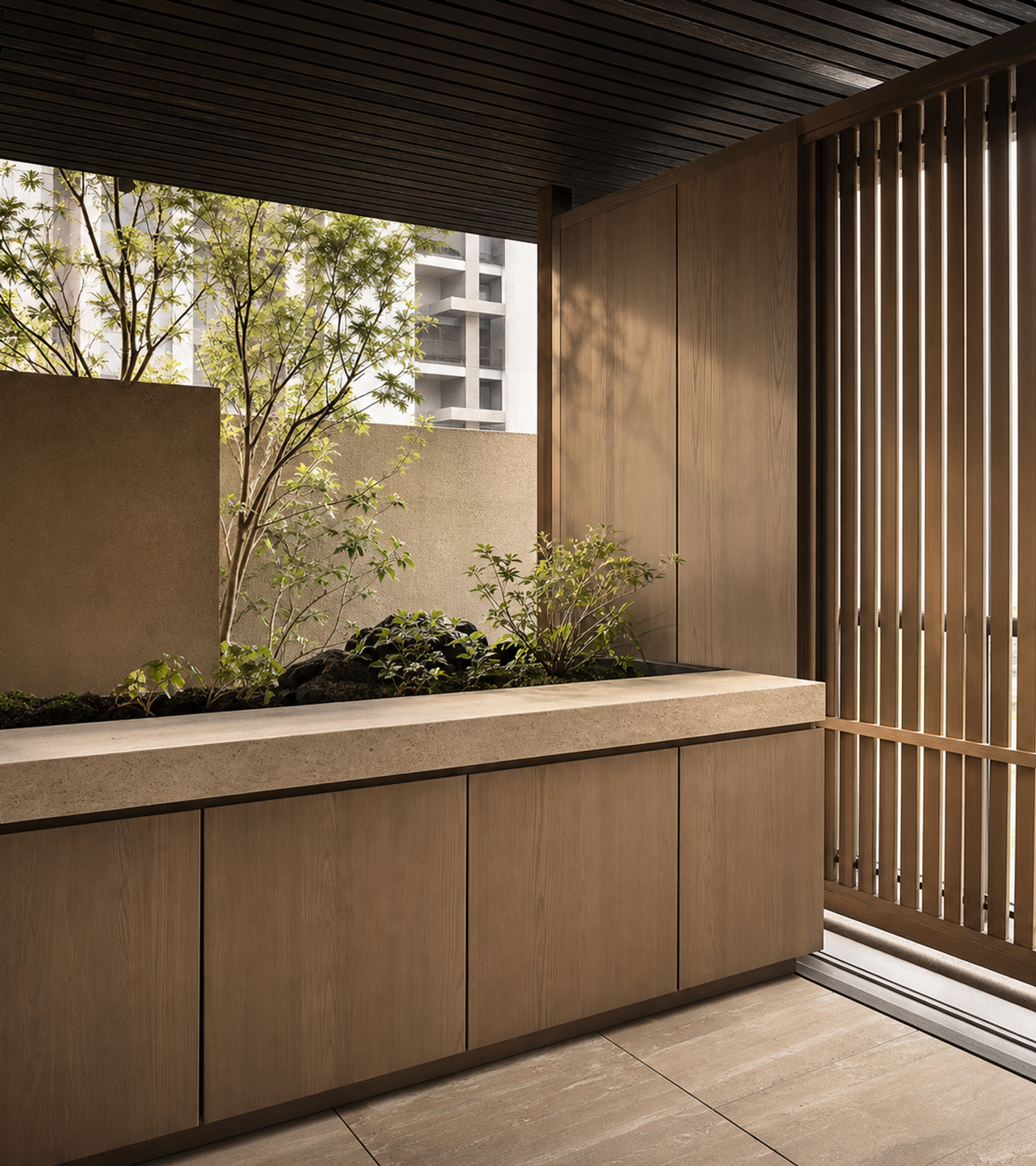 Fadior Dusk Shadowline Planter Bench — close-up of stainless steel finish and hardware detail