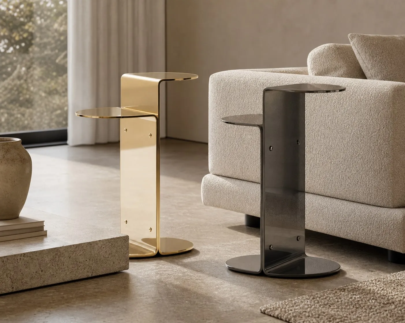 Folded-Sheet Mirror Stainless Steel Side Table