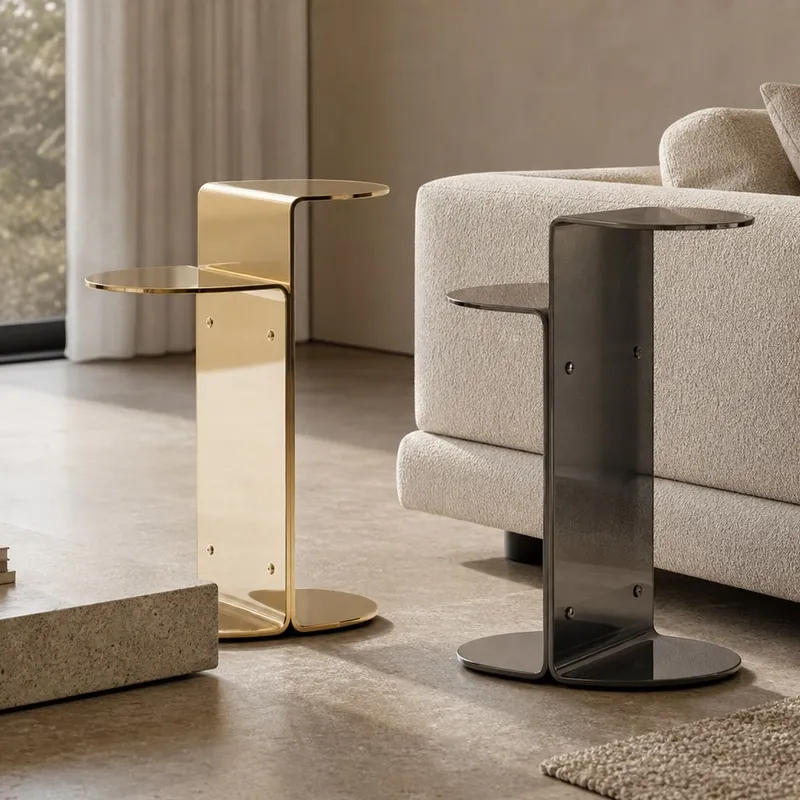 Folded-Sheet Mirror Stainless Steel Side Table