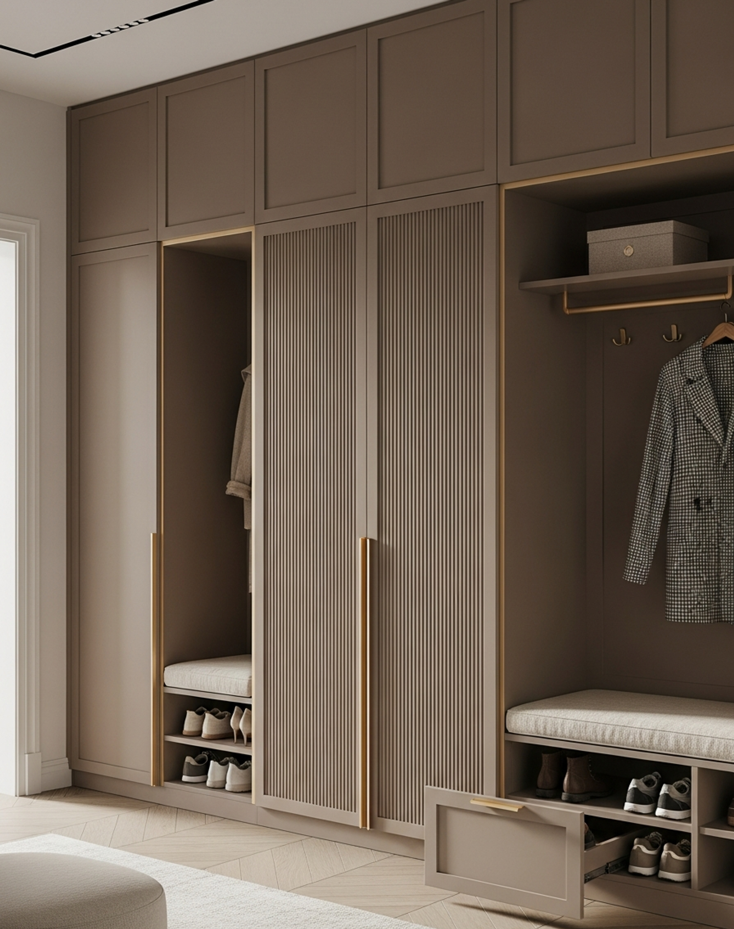 Fadior Archetype Entryway Console — interior room context showing cabinet integration