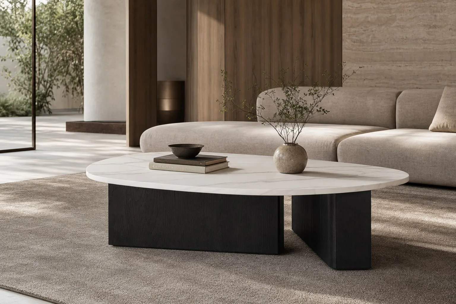 White Marble Oak Coffee Table 900×680×420 mm