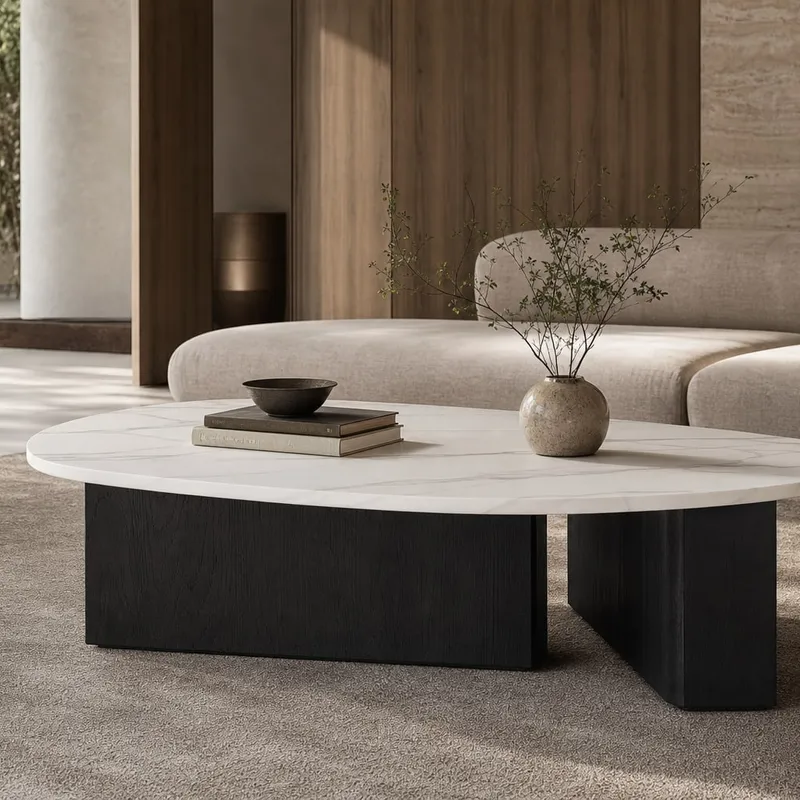 White Marble Oak Coffee Table 600×500×520 mm