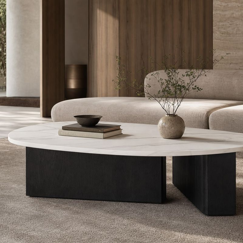 Stone-Top Coffee Table (Jazz White marble) styled in a FADIOR HOME interior setting