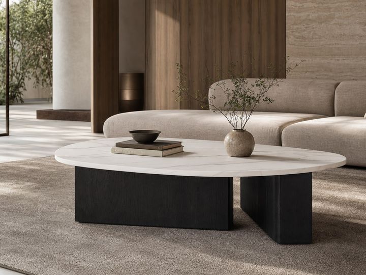 Stone-Top Coffee Table 600 × 500 × 520 styled in a FADIOR HOME interior setting
