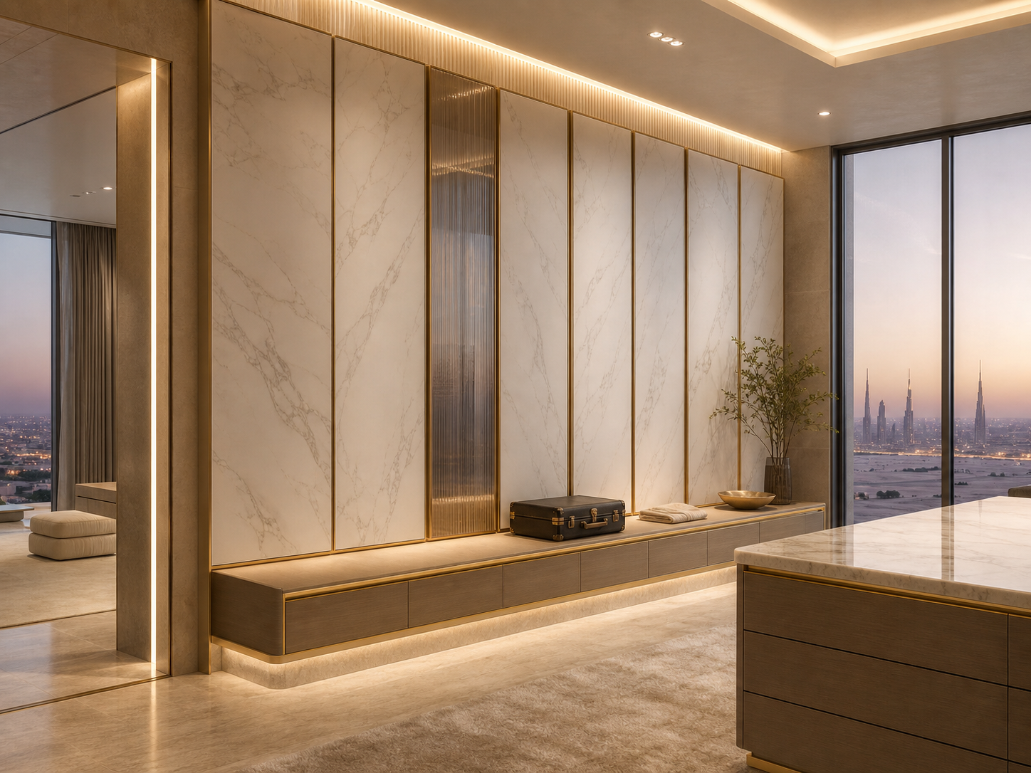 Fadior Voyage Wardrobe Suite with Tambour Trunk Dock Wall — interior room context showing cabinet integration