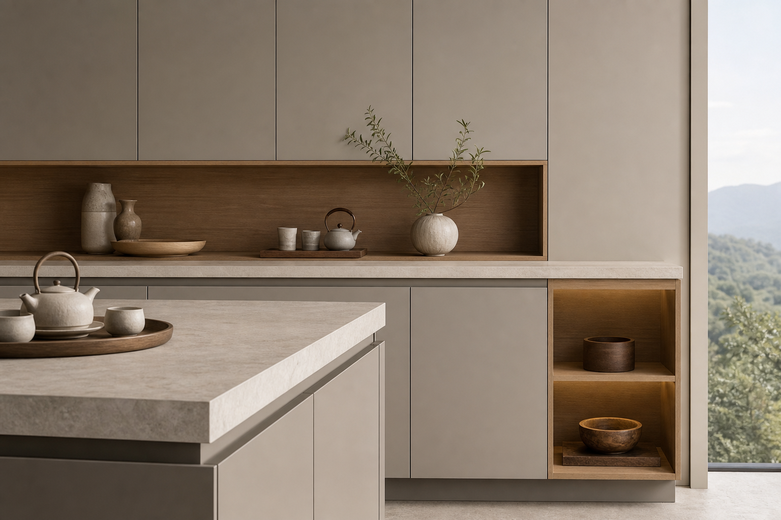 Fadior Forge Kitchen Suite with Tea Service Hearth Wall — close-up of stainless steel finish and hardware detail