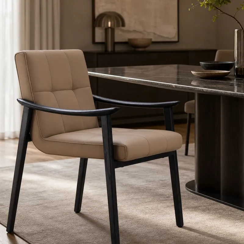 Grid-Quilted Smoked Wood Dining Chair