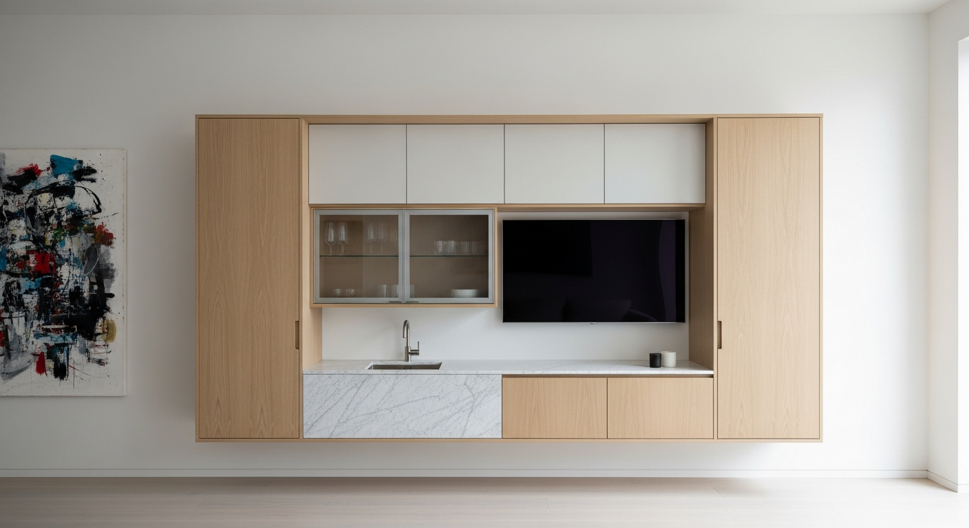 Fadior Essence Media Console — lifestyle setting with natural light and residential styling