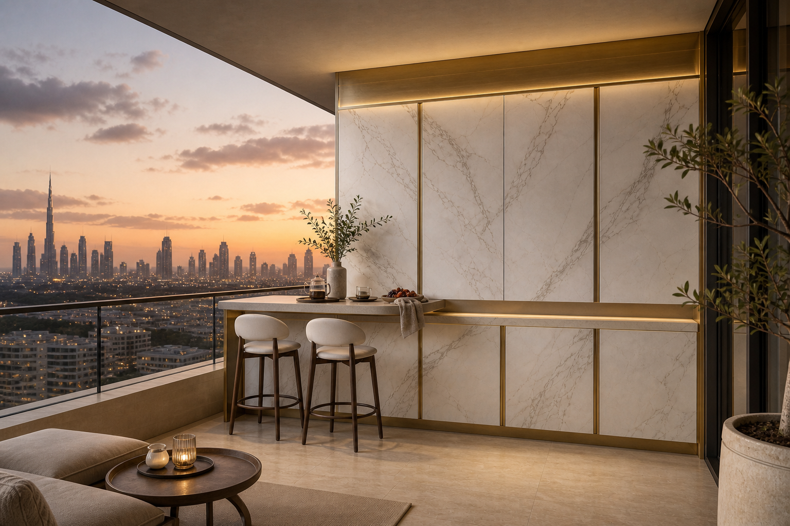 Fadior Soleil Balcony Suite with Quiet Shade Breakfast Ledge — lifestyle setting with natural light and residential styling