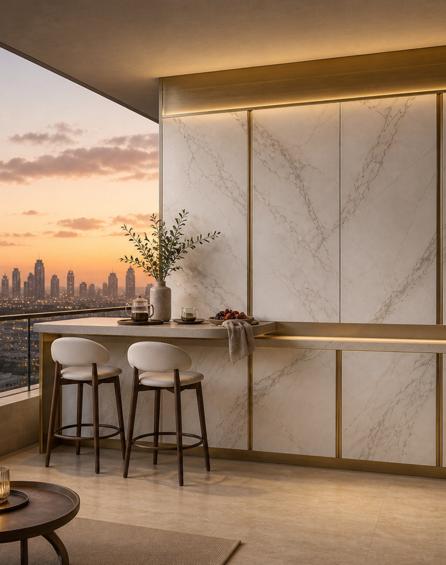 Fadior Soleil Balcony Suite with Quiet Shade Breakfast Ledge — lifestyle setting with natural light and residential styling