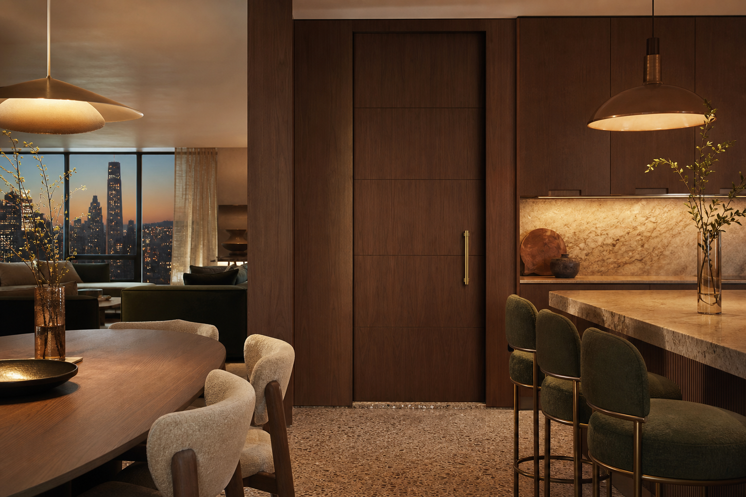 Fadior Silhouette Interior Door Suite with Tonal Flush Passage — interior room context showing cabinet integration