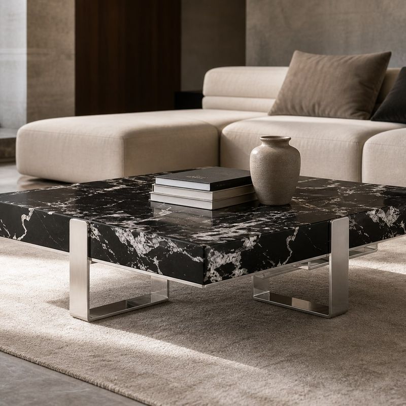 Stone-Top Coffee Table (Bulgari Black marble) styled in a FADIOR HOME interior setting