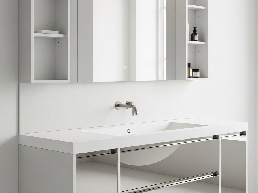 Fadior Acqua Luminous Vanity — 304 stainless steel bath and vanity system, front view