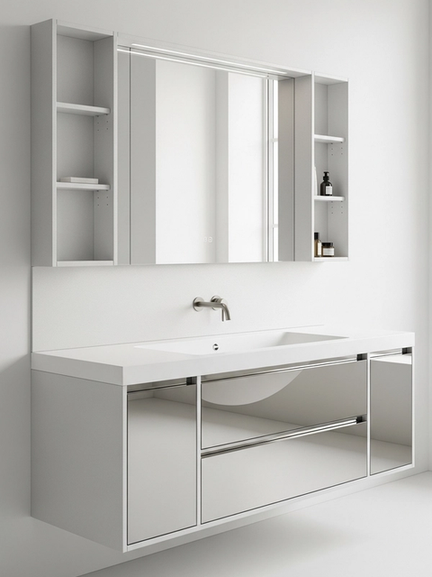 Fadior Acqua Luminous Vanity — 304 stainless steel bath and vanity system, front view