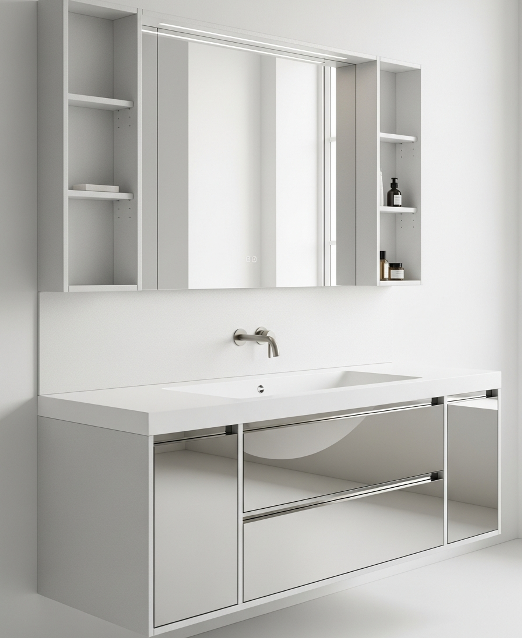 Fadior Acqua Luminous Vanity — 304 stainless steel bath and vanity system, front view