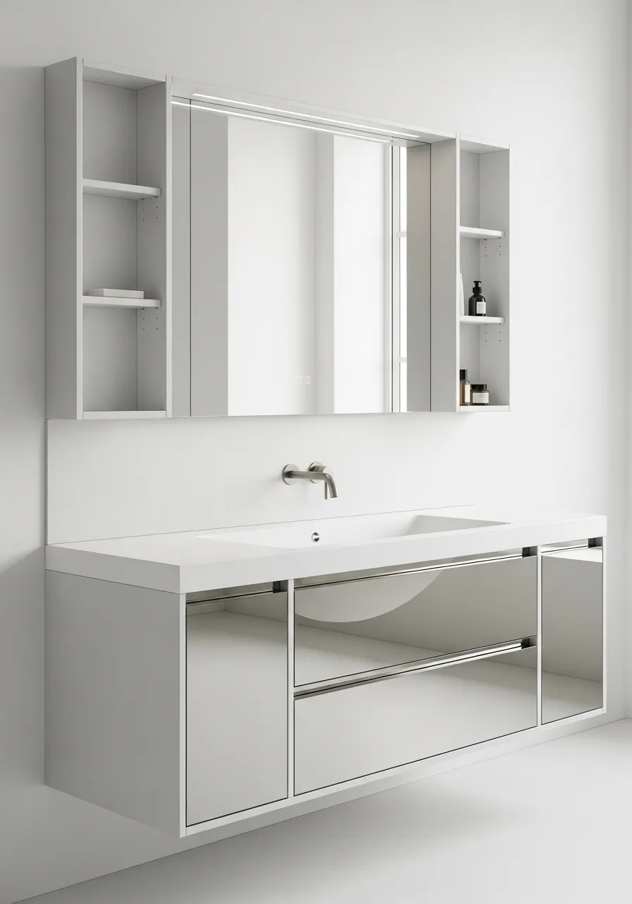 Fadior Acqua Luminous Vanity — 304 stainless steel bath and vanity system, front view