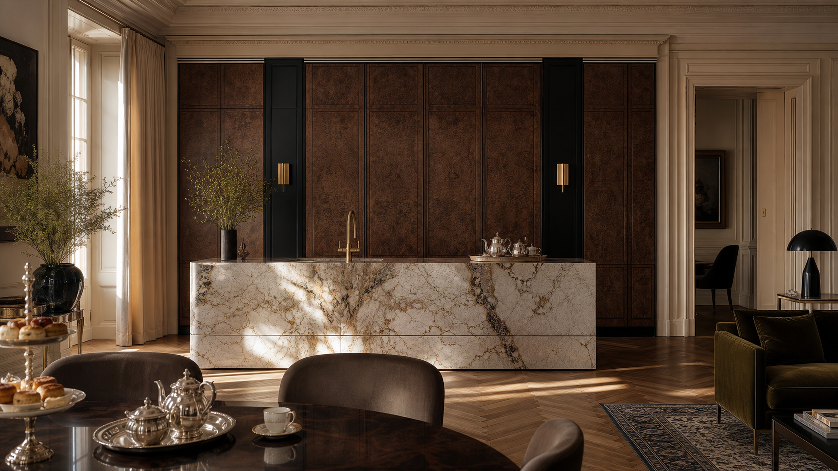 Fadior Silkstone Kitchen Suite with Tambour Tea Pantry Bay — lifestyle setting with natural light and residential styling
