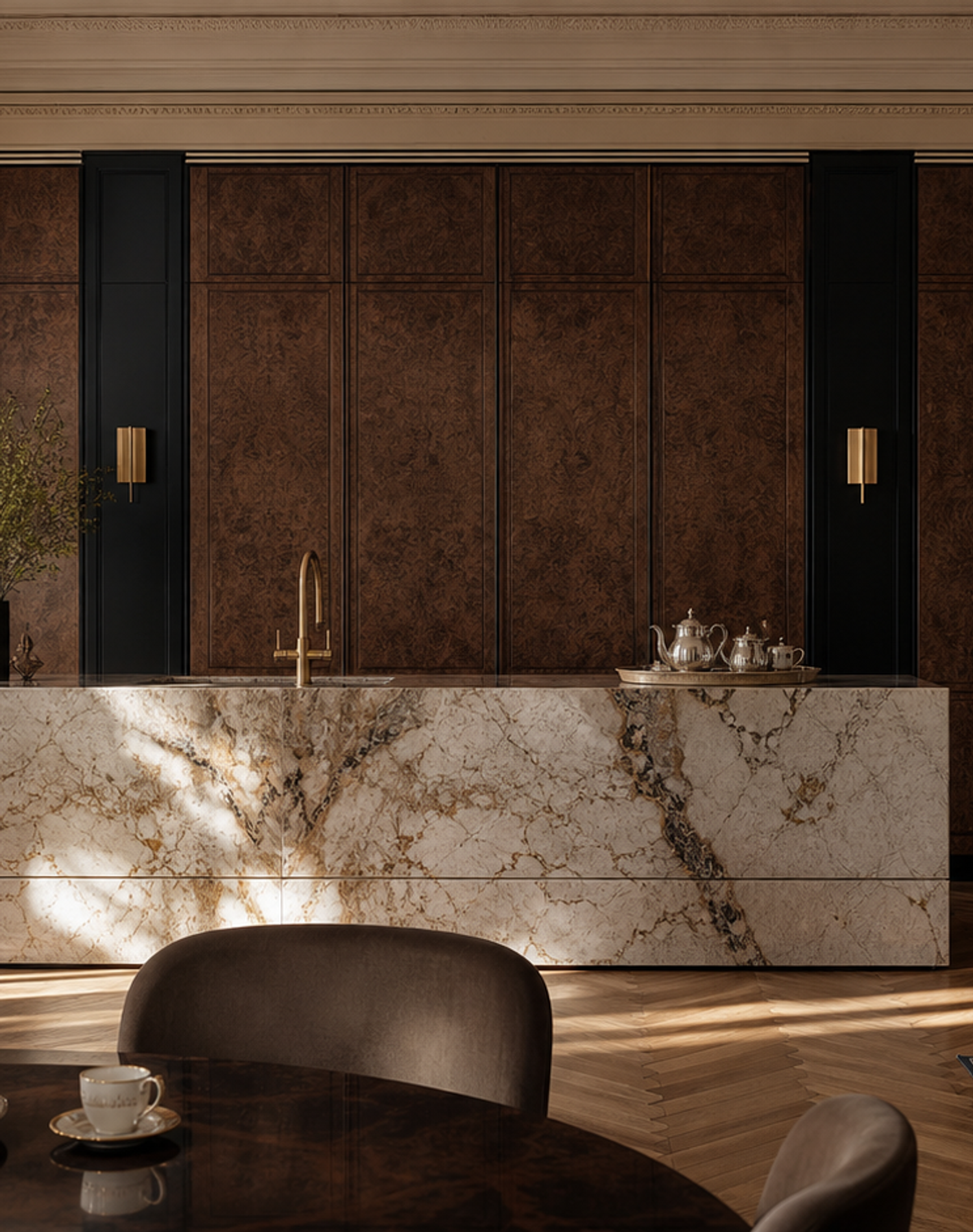 Fadior Silkstone Kitchen Suite with Tambour Tea Pantry Bay — lifestyle setting with natural light and residential styling