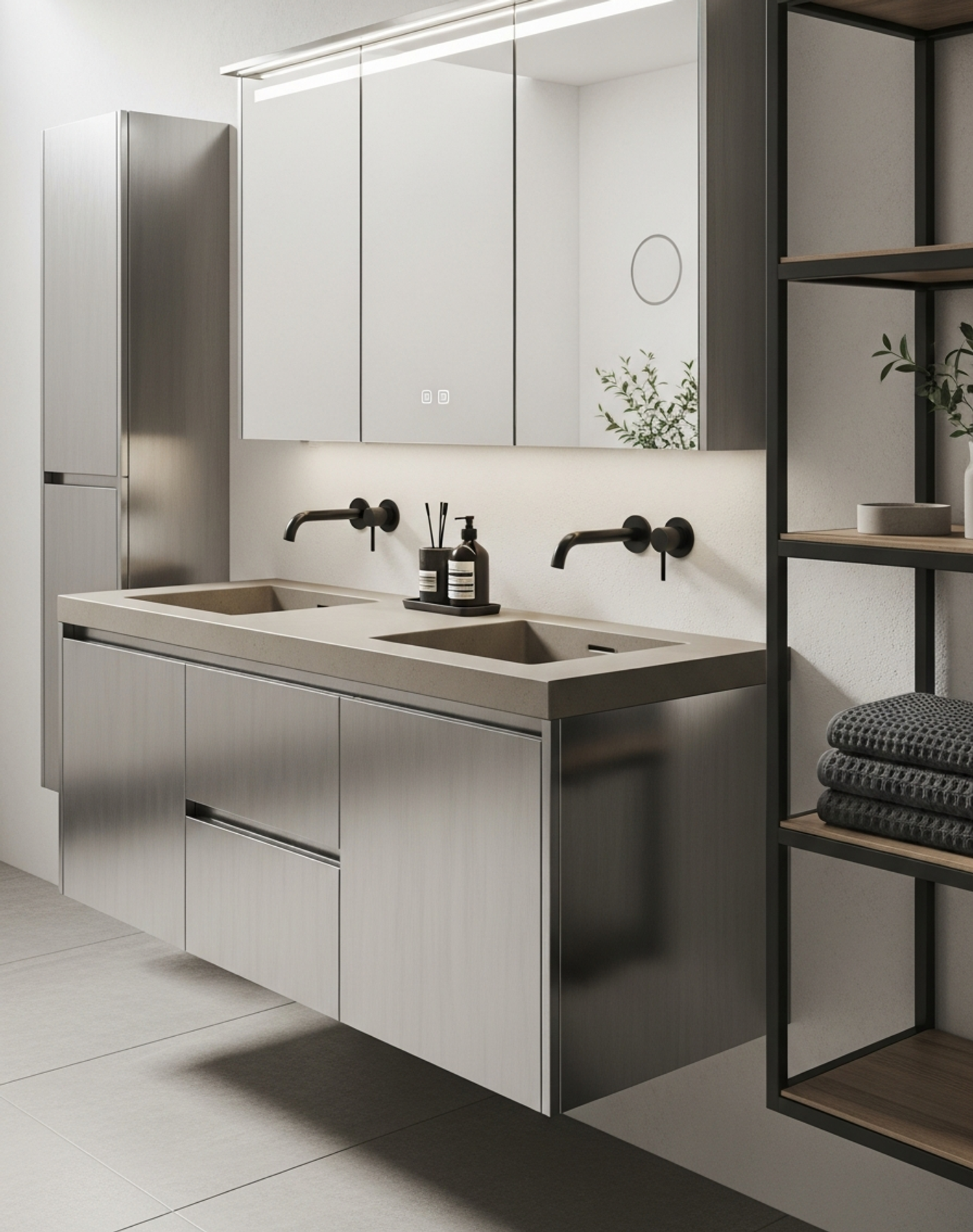 Fadior Acqua Vanity Suite — interior room context showing cabinet integration
