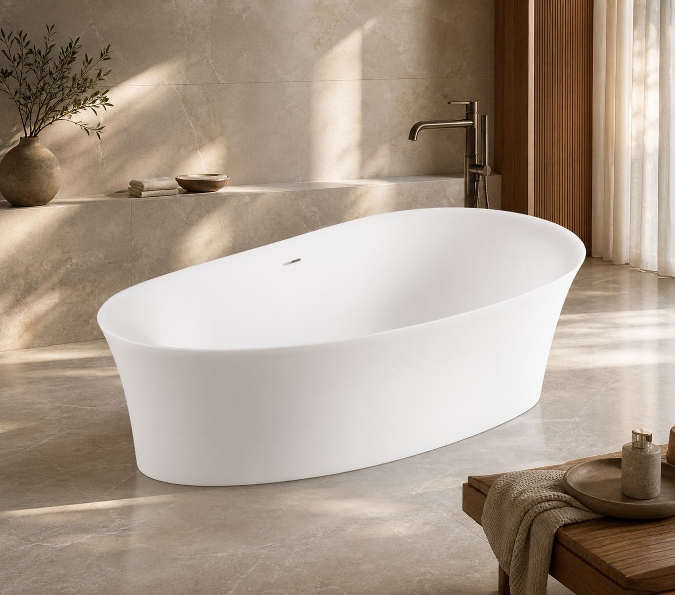 Freestanding Bathtub styled in a FADIOR HOME interior setting