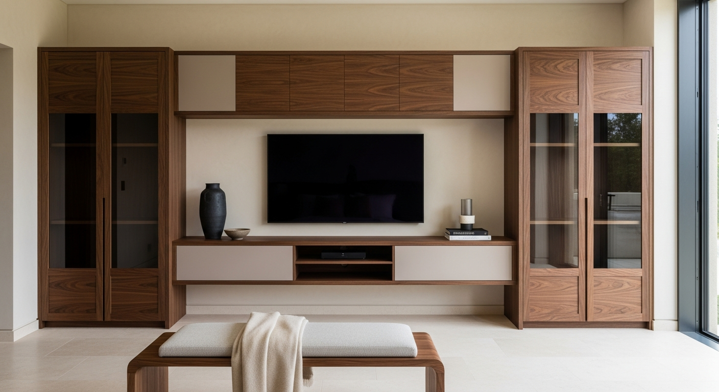 Fadior Essence Media Console — lifestyle setting with natural light and residential styling